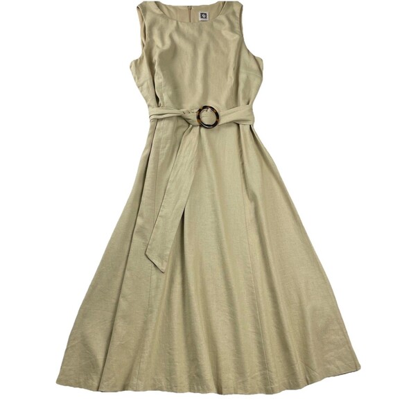 Anne Klein Sleeveless Linen Blend Belt A-Line Midi Dress Ivory-10 - Picture 1 of 12